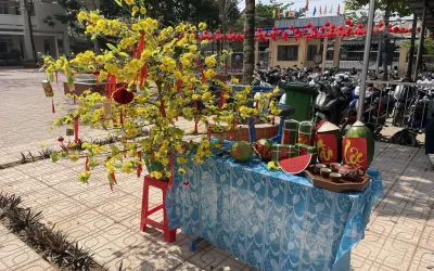 RỘN RÀNG SẮC XUÂN TRÊN SÂN TRƯỜNG THPT TRỊ AN: HỘI THI TRANG TRÍ CÀNH MAI, CÀNH ĐÀO 