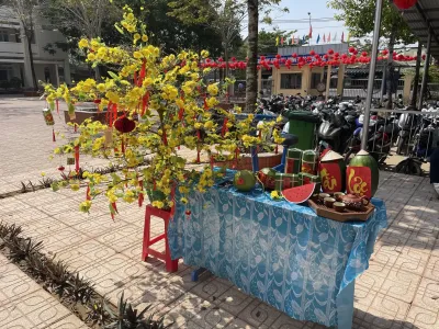 RỘN RÀNG SẮC XUÂN TRÊN SÂN TRƯỜNG THPT TRỊ AN: HỘI THI TRANG TRÍ CÀNH MAI, CÀNH ĐÀO 